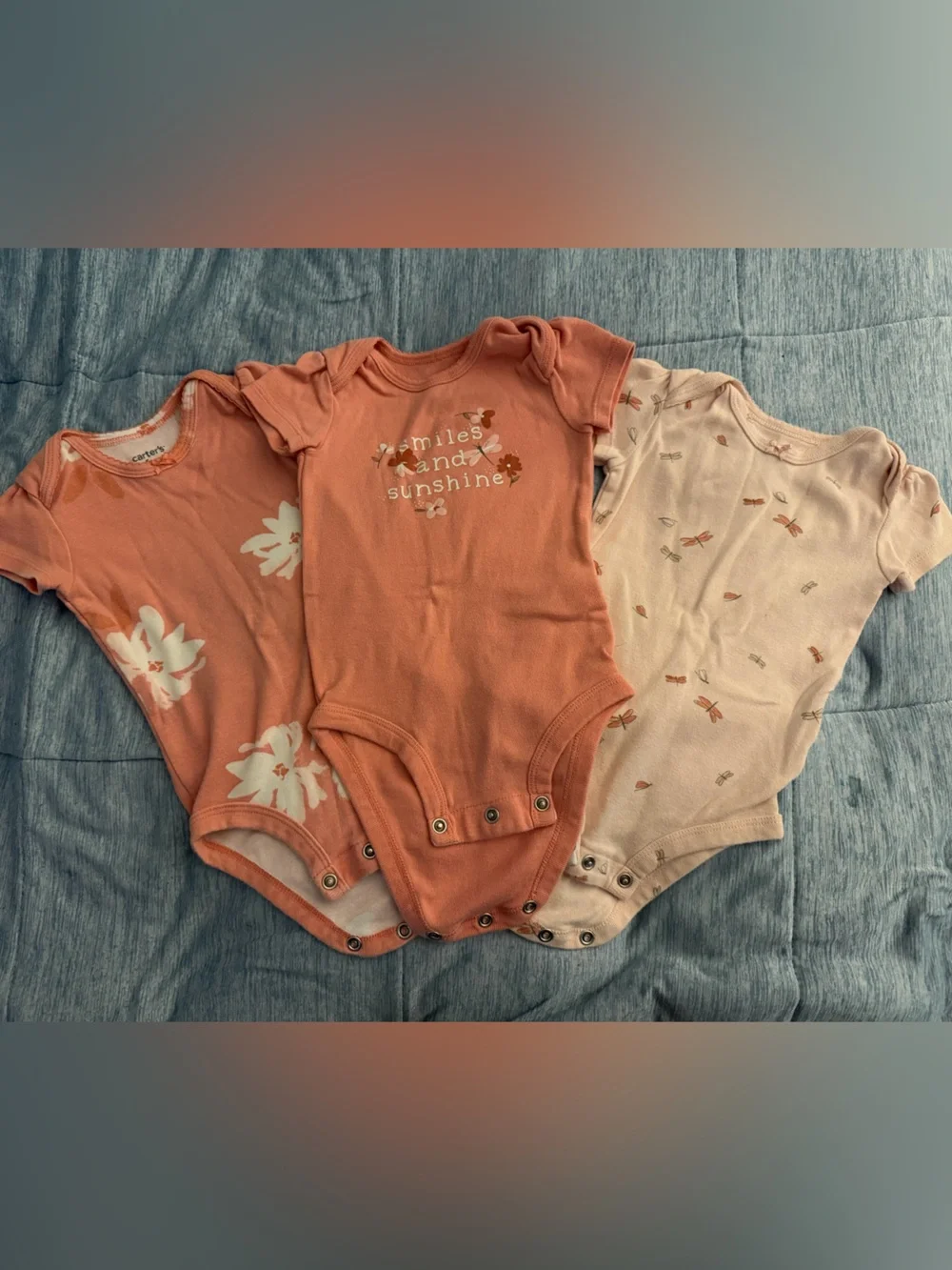 Carter's Peach & Light Peach Floral Baby One-Piece Bodysuits (3-Pack)